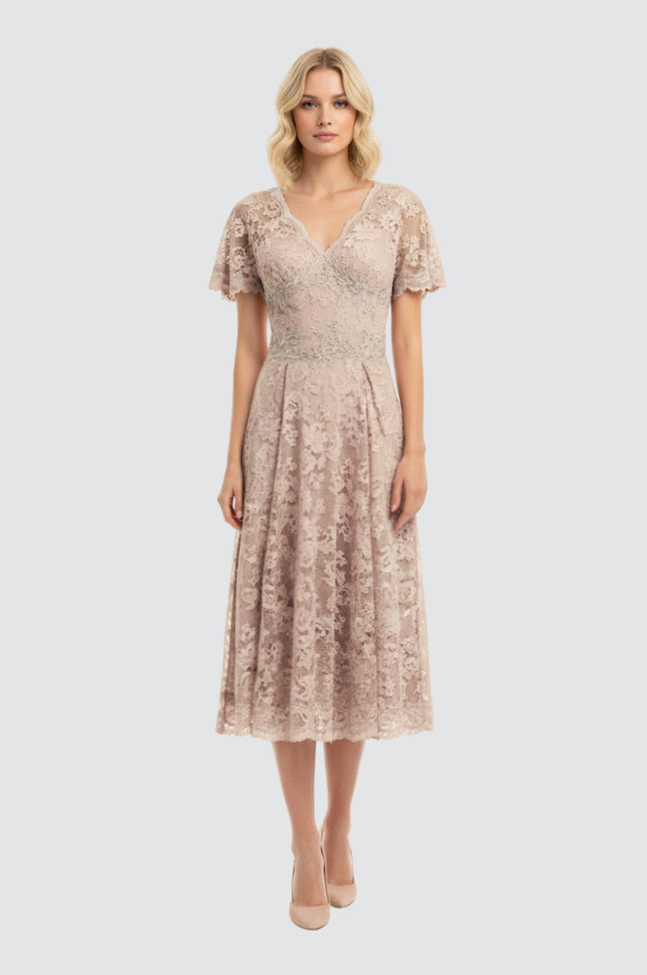Vanilla Lace Off-Shoulder Midi Gown