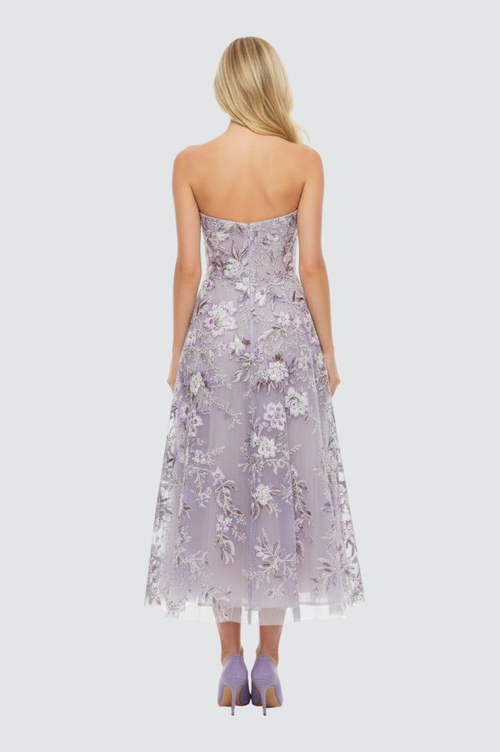 Lilac Bloom Strapless Midi Dress