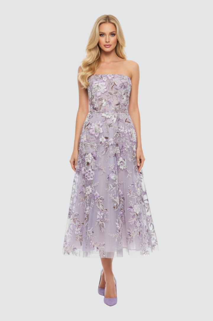Lilac Bloom Strapless Midi Dress
