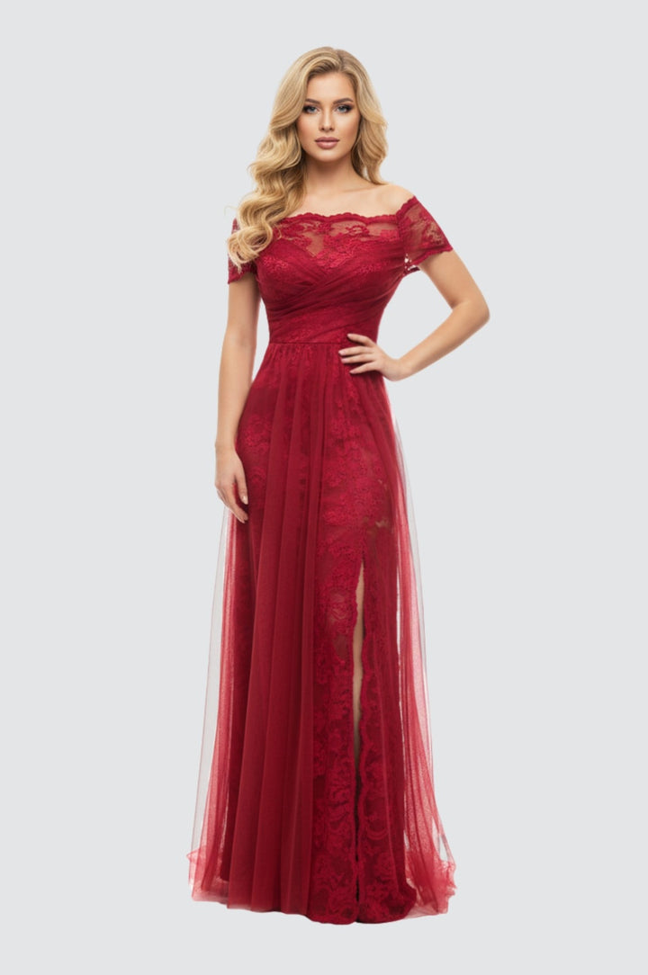 Jester Red Off-Shoulder Gown
