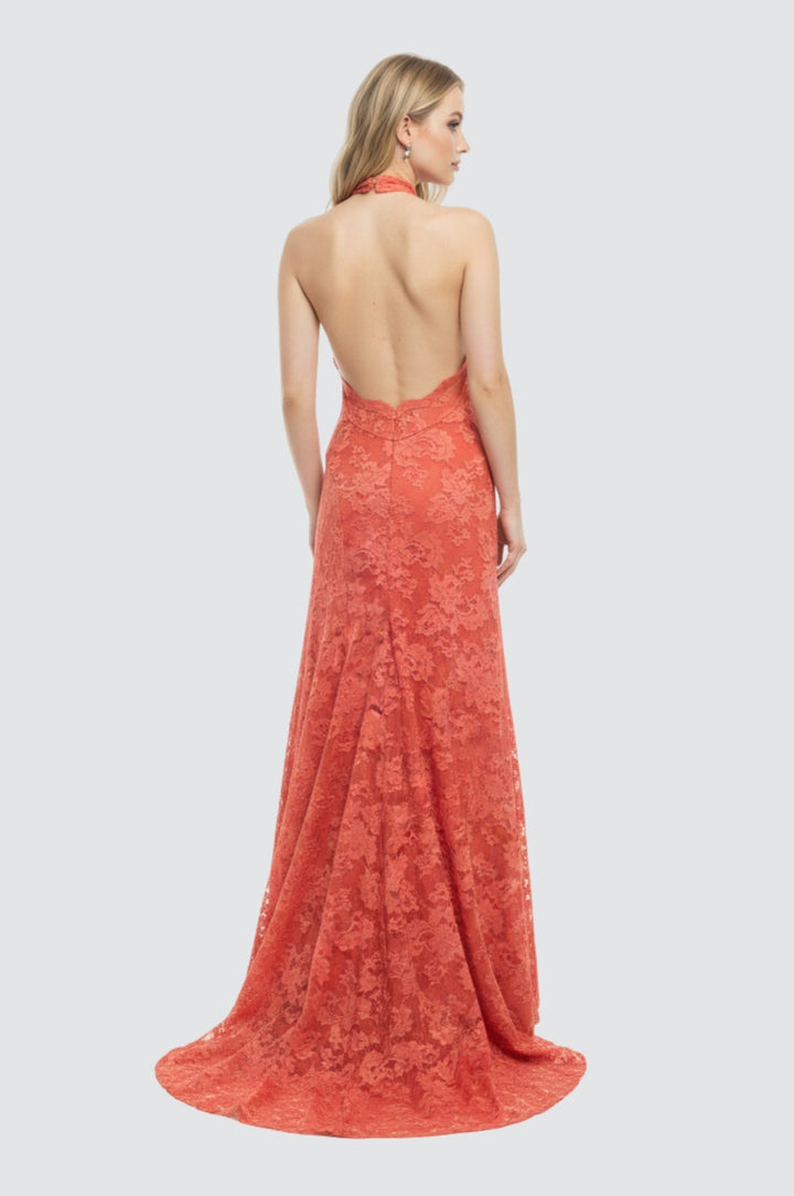 Paprika Lace Halter Gown