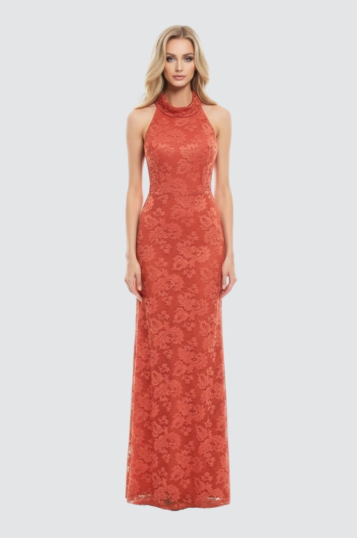 Paprika Lace Halter Gown