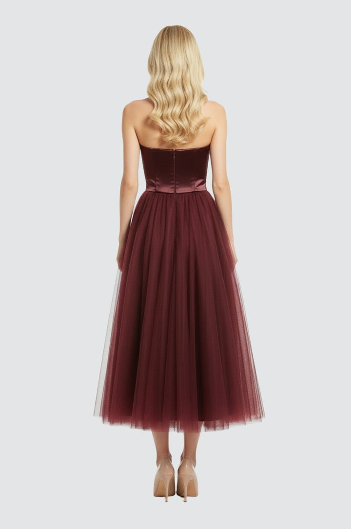 Satin Peplum Midi Dress