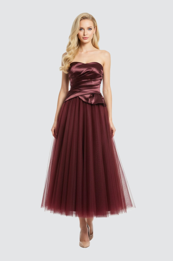 Satin Peplum Midi Dress