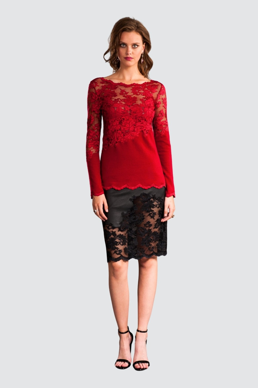 Lace-Accented Cashmere Sweater