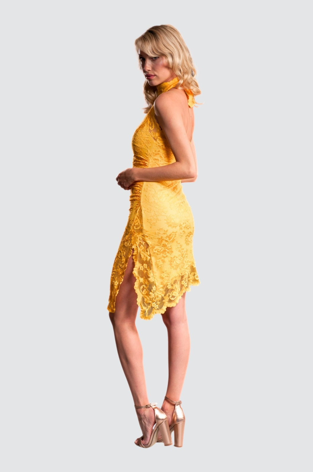 Asymmetrical Scalloped Hem Mini Dress