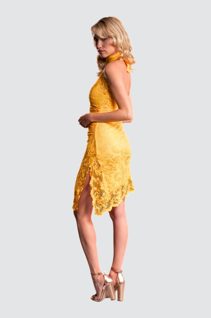 Asymmetrical Scalloped Hem Mini Dress