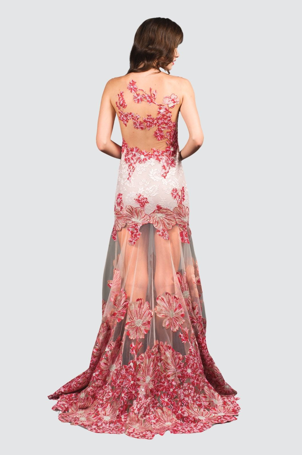high low dress with sheer overlay skirt Sheer overlay bridal gown