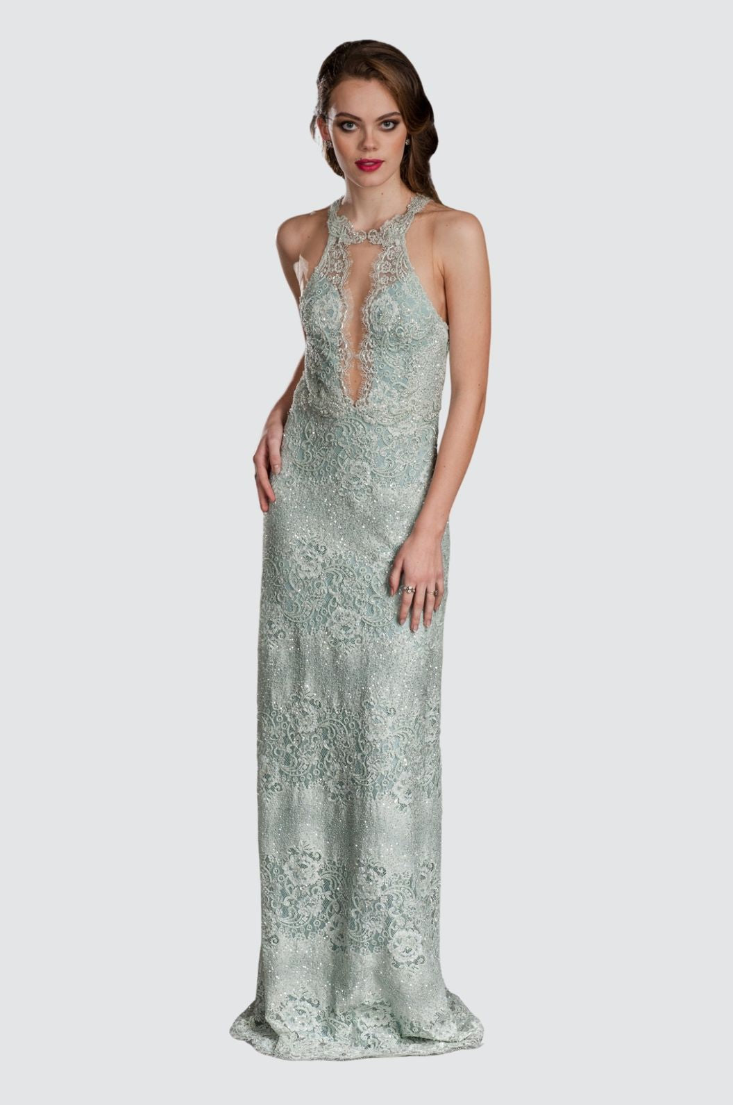 Embroidered Sequin Halter Gown Olvi's Lace Embroidered Sequin Halter Gown Olvi's Lace