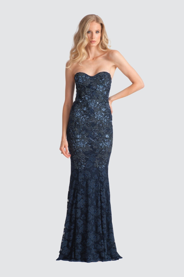Strapless Lace Gown with Sequin Detail