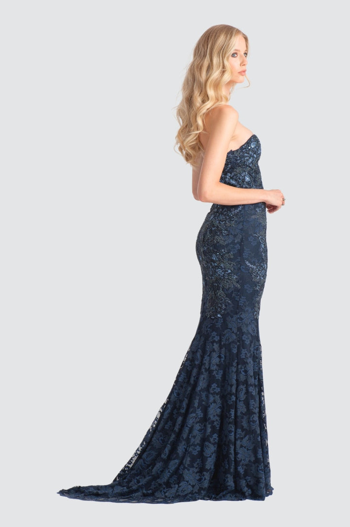 Strapless Lace Gown with Sequin Detail