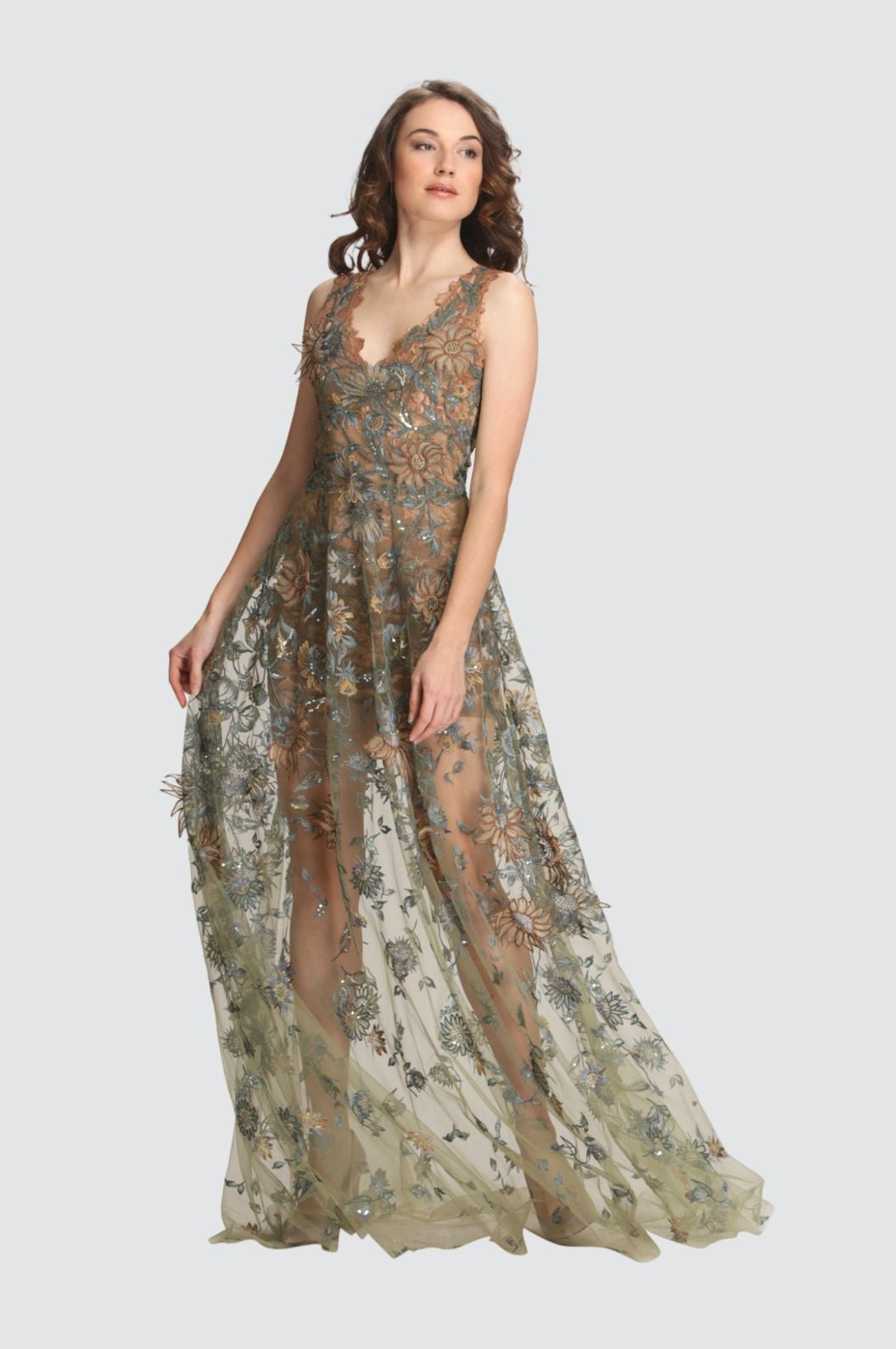 Elegant Floral Embroidered Evening Gown