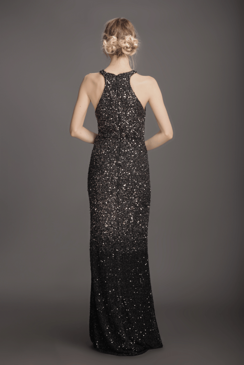 Stunning Black Sequin Halter Neck Gown-1