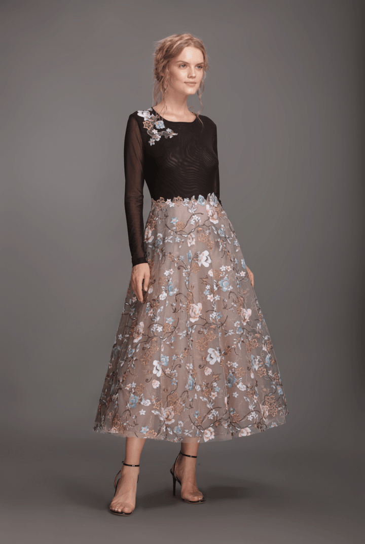 Floral flare tutu dress with full sleeves-0