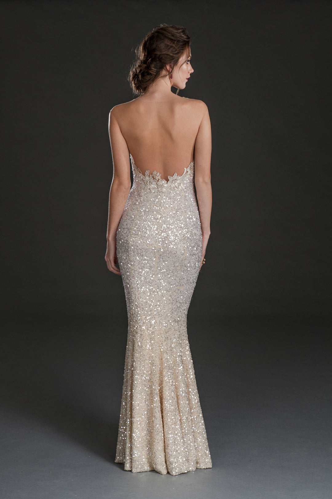 Silver sequin illusion neck mermaid flare gown-1