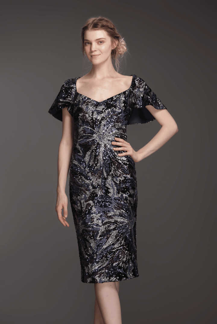 Black sequin cape neckline dress-0