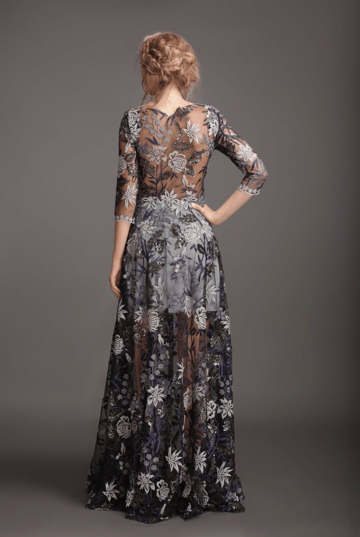 Grey applique mesh long gown-1