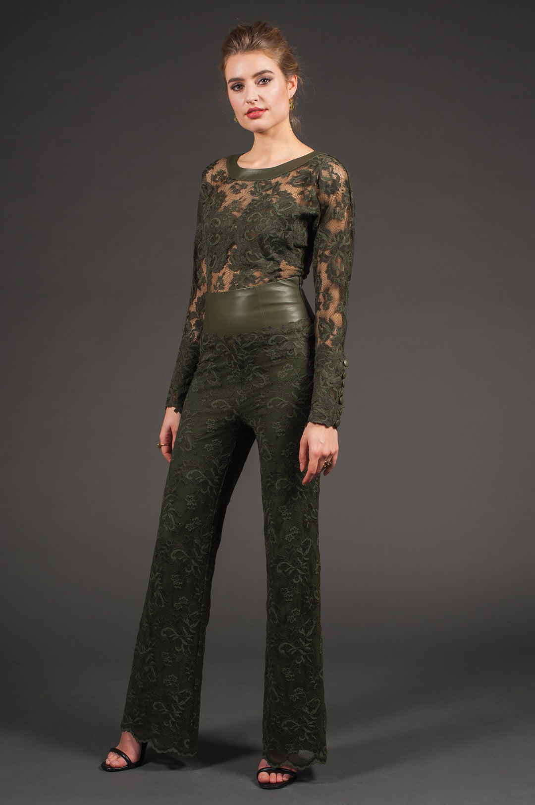 Lace &  Genuine Leather Trousers-0