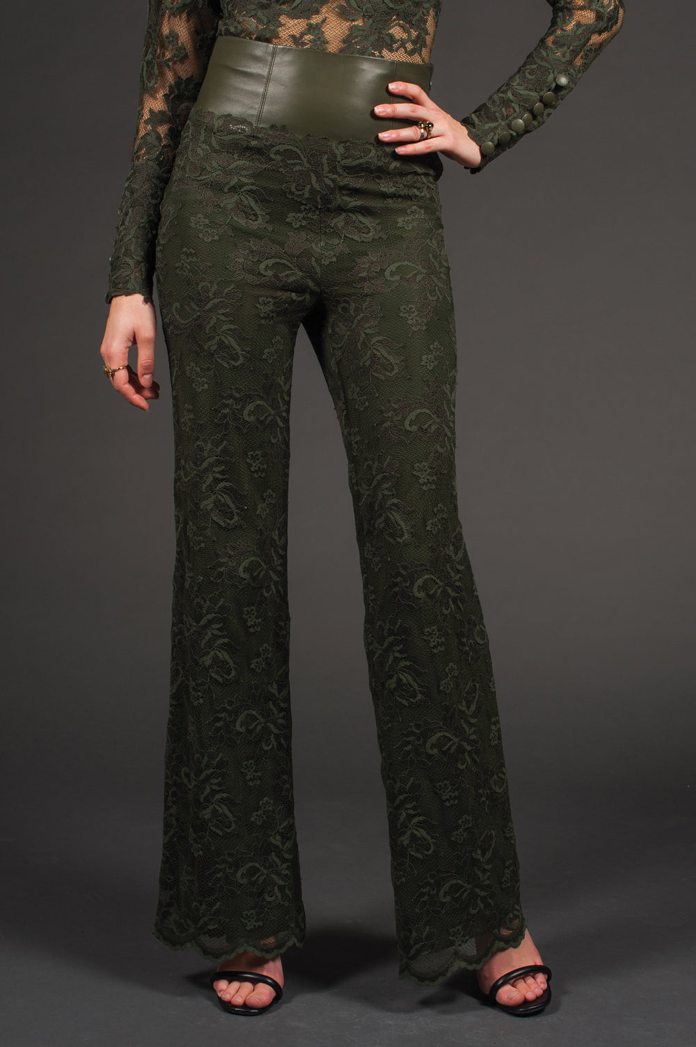 Lace &  Genuine Leather Trousers-1