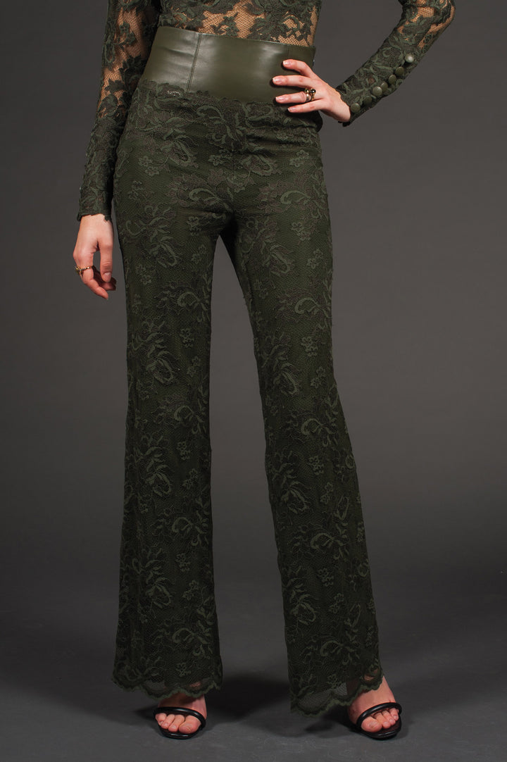 Lace &  Genuine Leather Trousers-1