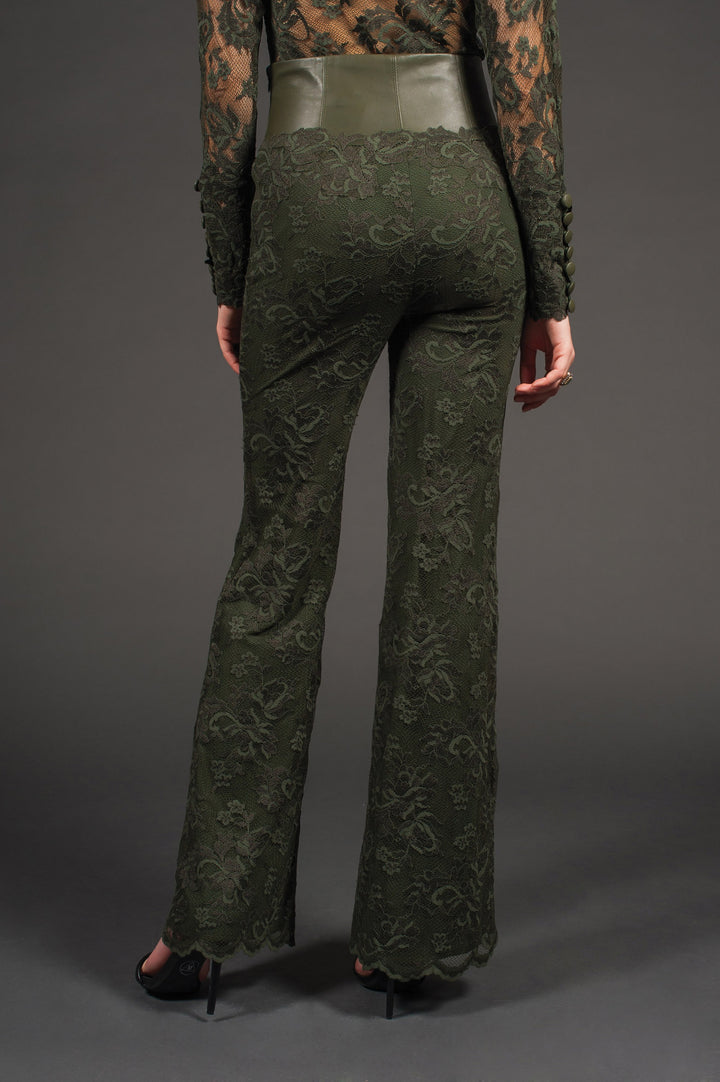 Lace &  Genuine Leather Trousers-4