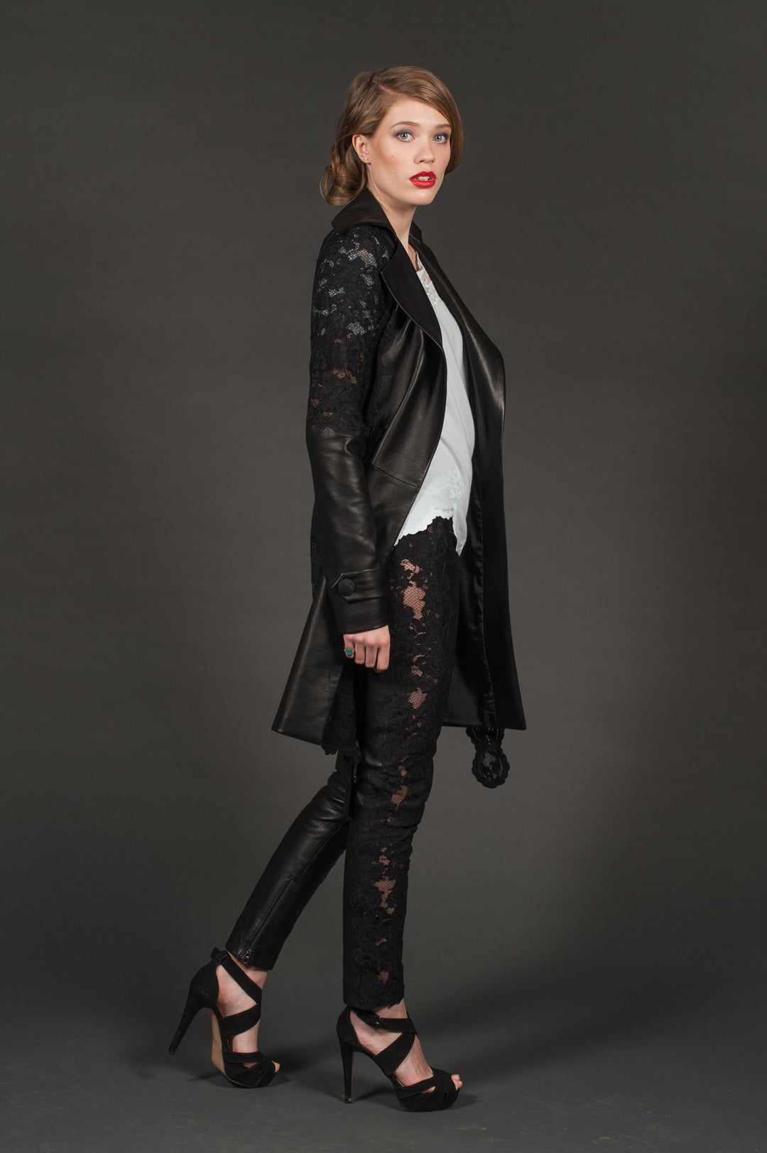Black Genuine Leather Jacket with a Belt-8
