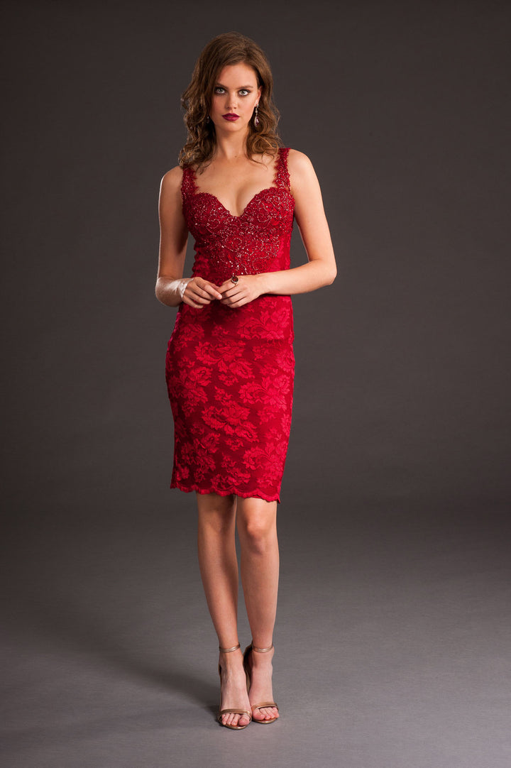 Neckline Cocktail Red Dress-0