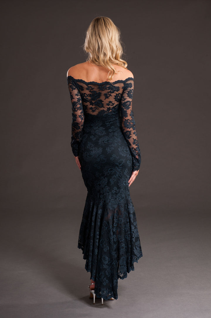 Off-Shoulder High Low Lace Dress-1