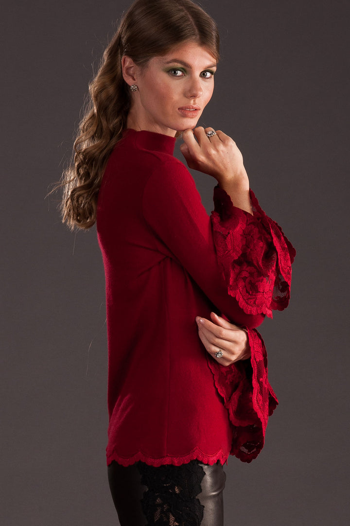 Red Cashmere Sweater with Lace-1