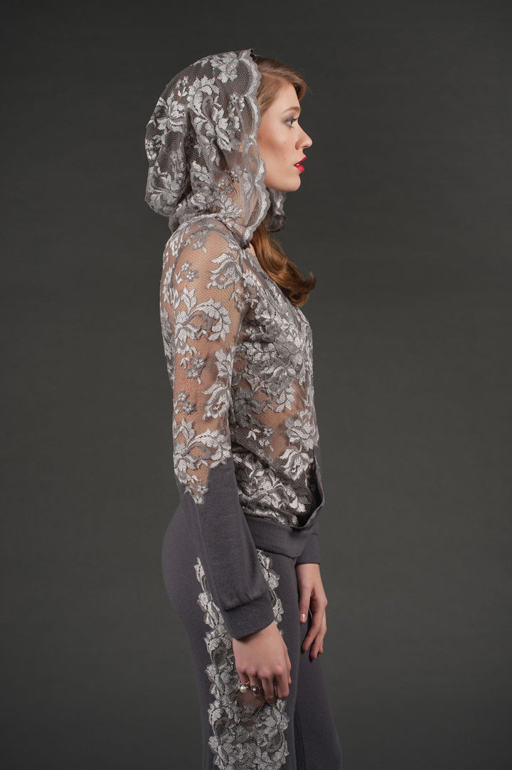 Grey Cashmere & Lace Hoody-6