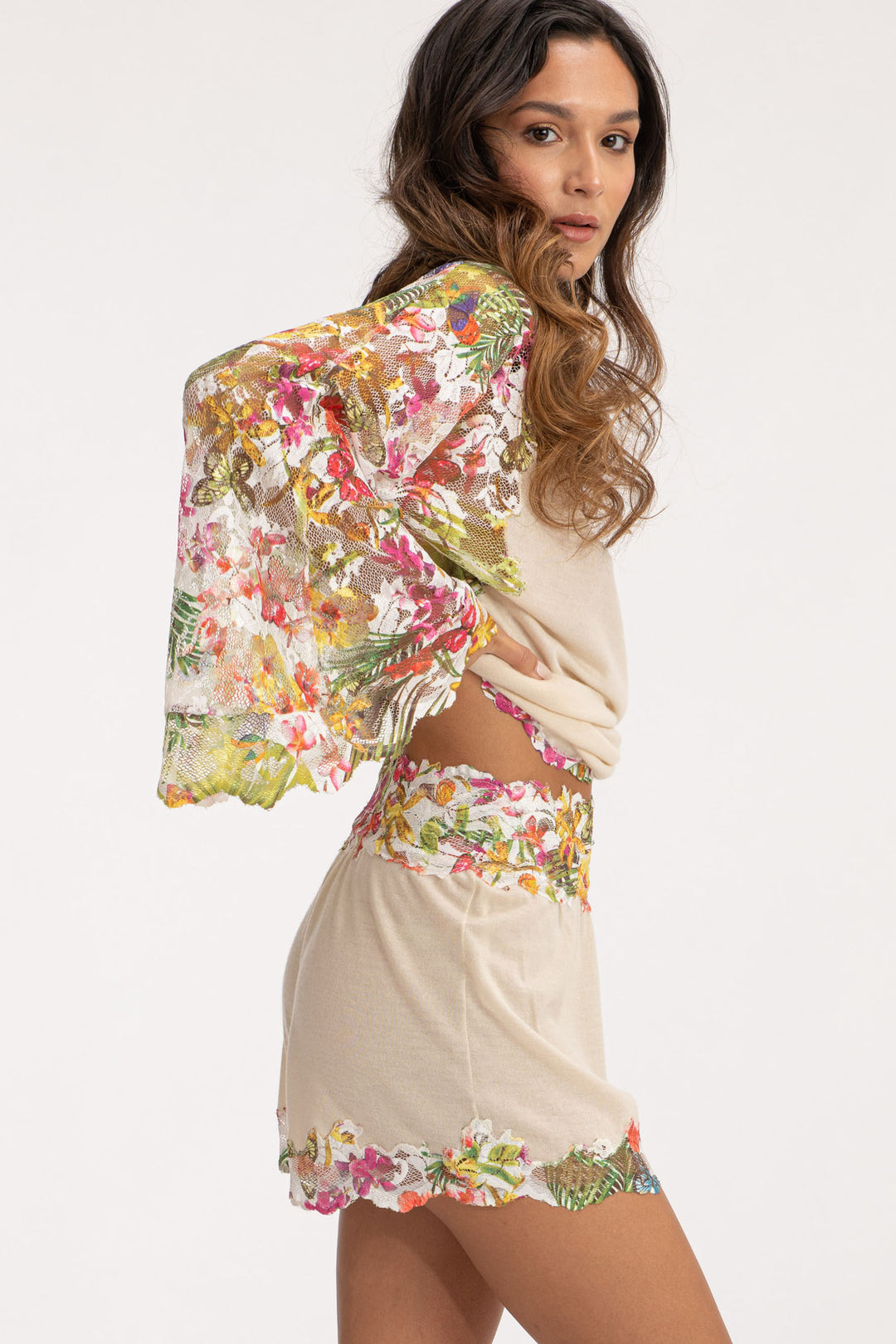 Cashmere Loungewear Top with Floral Details-7