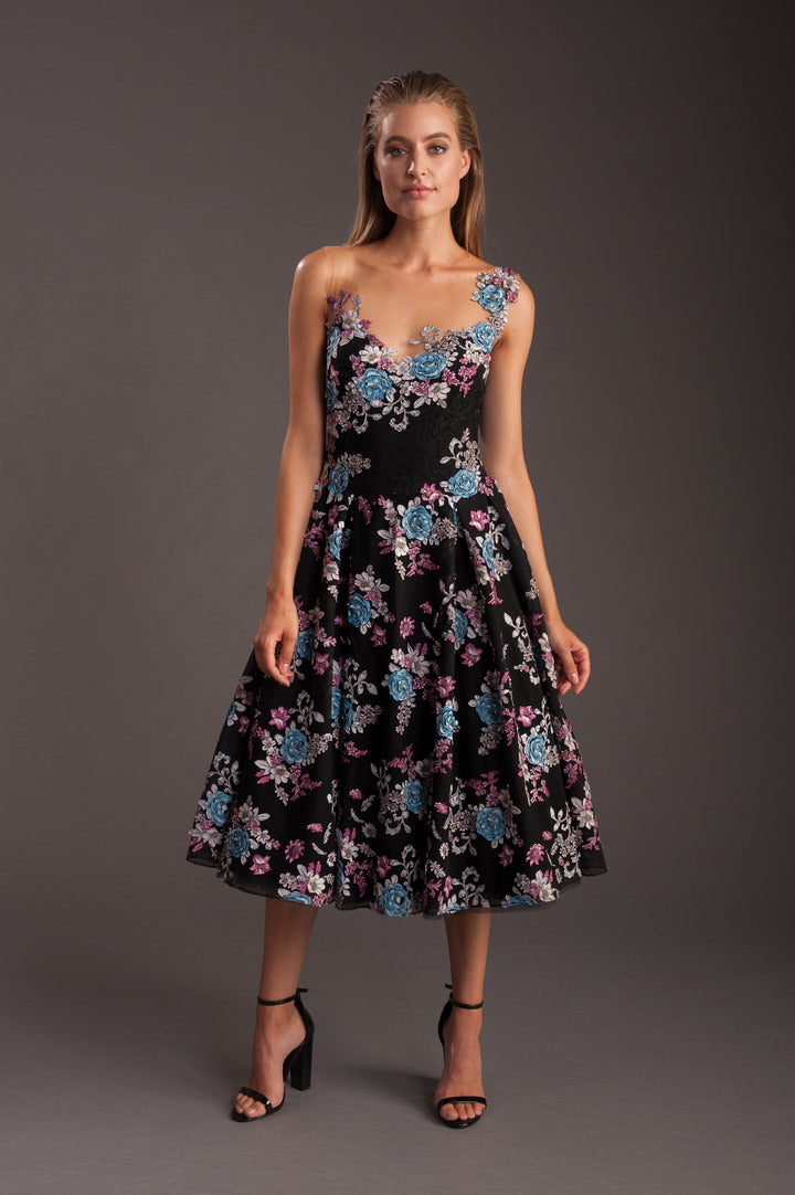 Floral Black Dress with Tutu Skirt-0