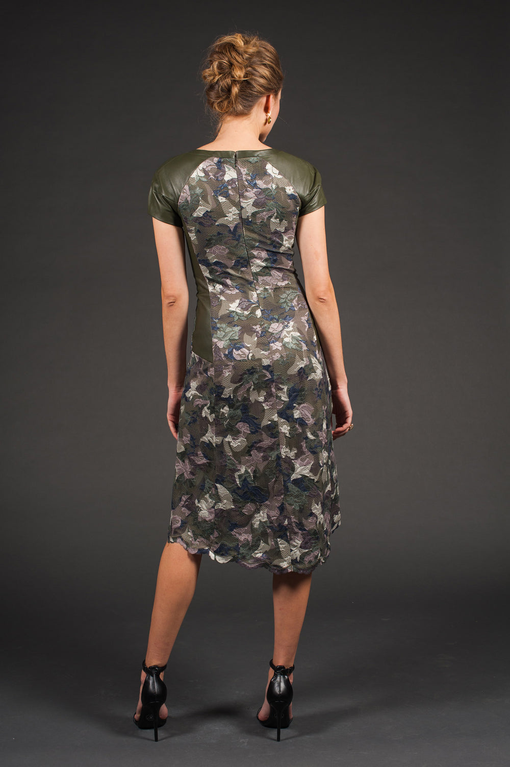 Dark Green Floral Lace Dress-1