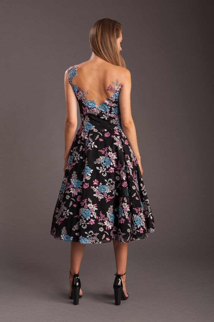 Floral Black Dress with Tutu Skirt-2