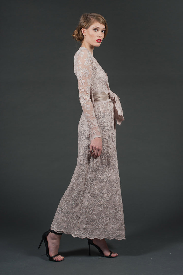 Nude Lace Cardigan with Leather Belt-1