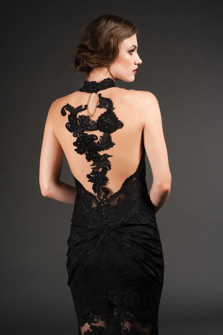Black Lace Gown with Sheer Details-2