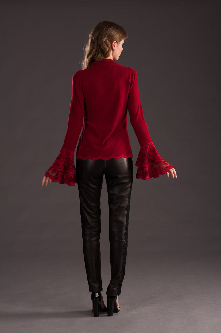 Red Cashmere Sweater with Lace-3