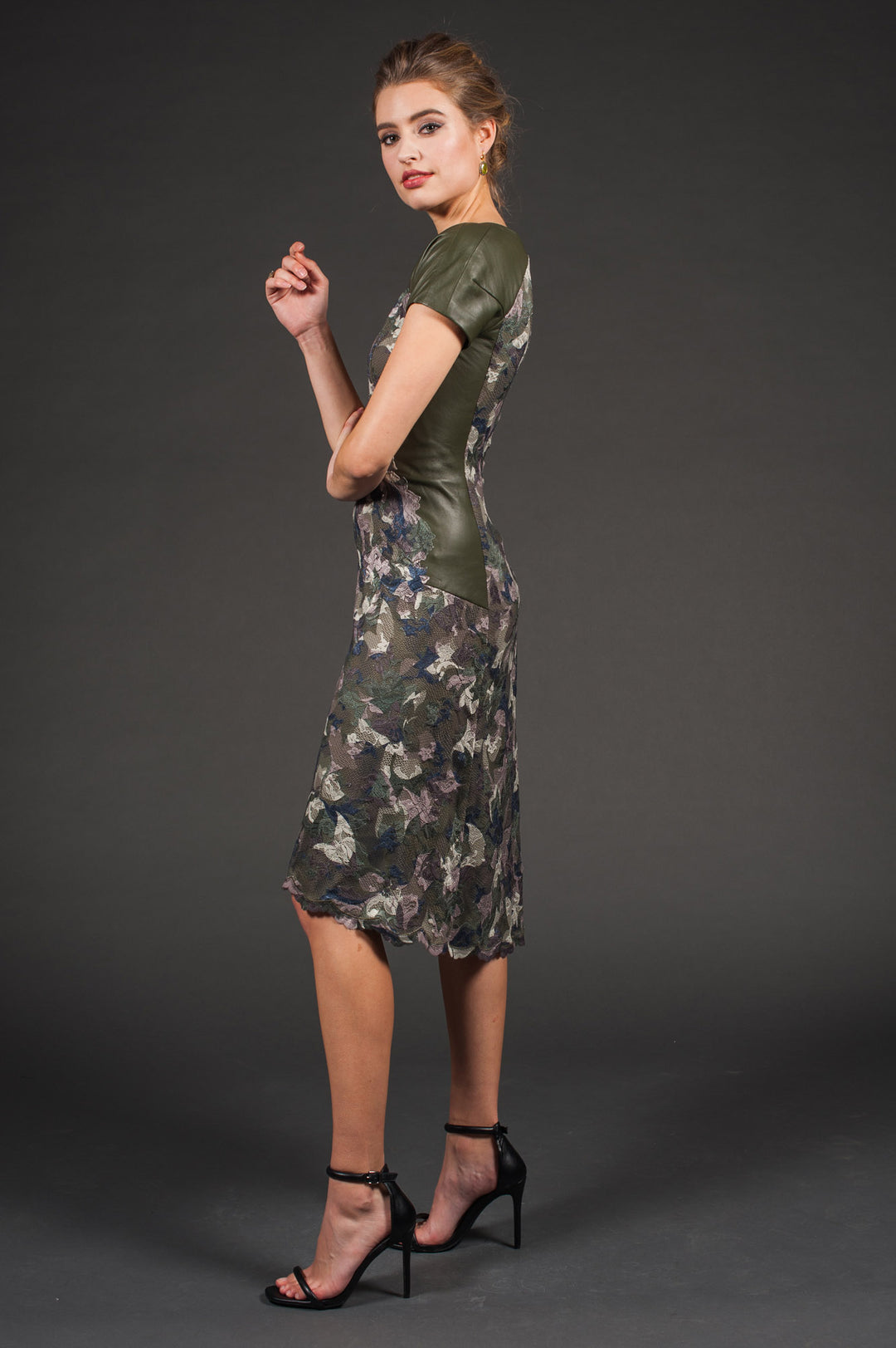 Dark Green Floral Lace Dress-2