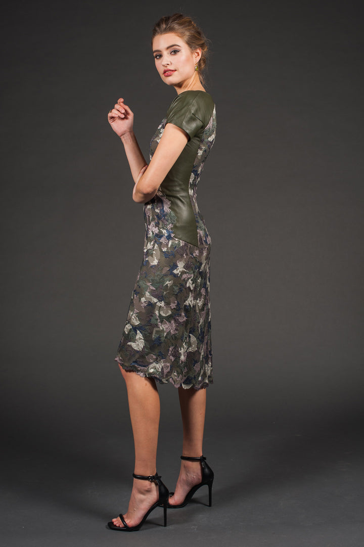Dark Green Floral Lace Dress-2