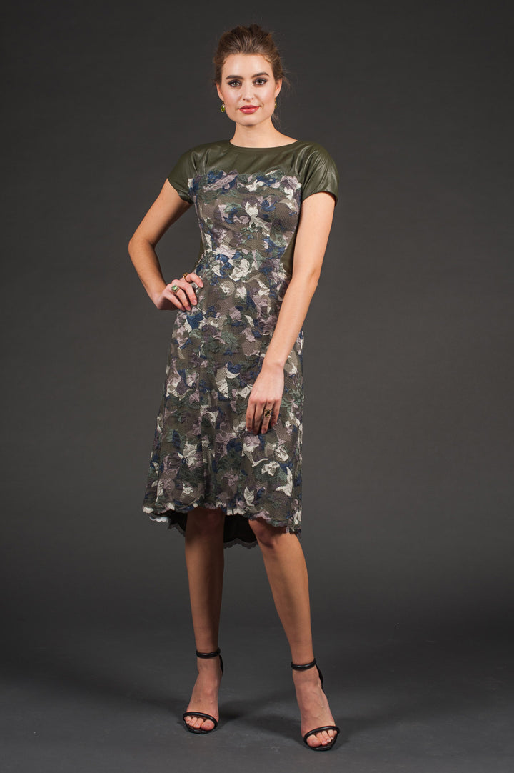 Dark Green Floral Lace Dress-0