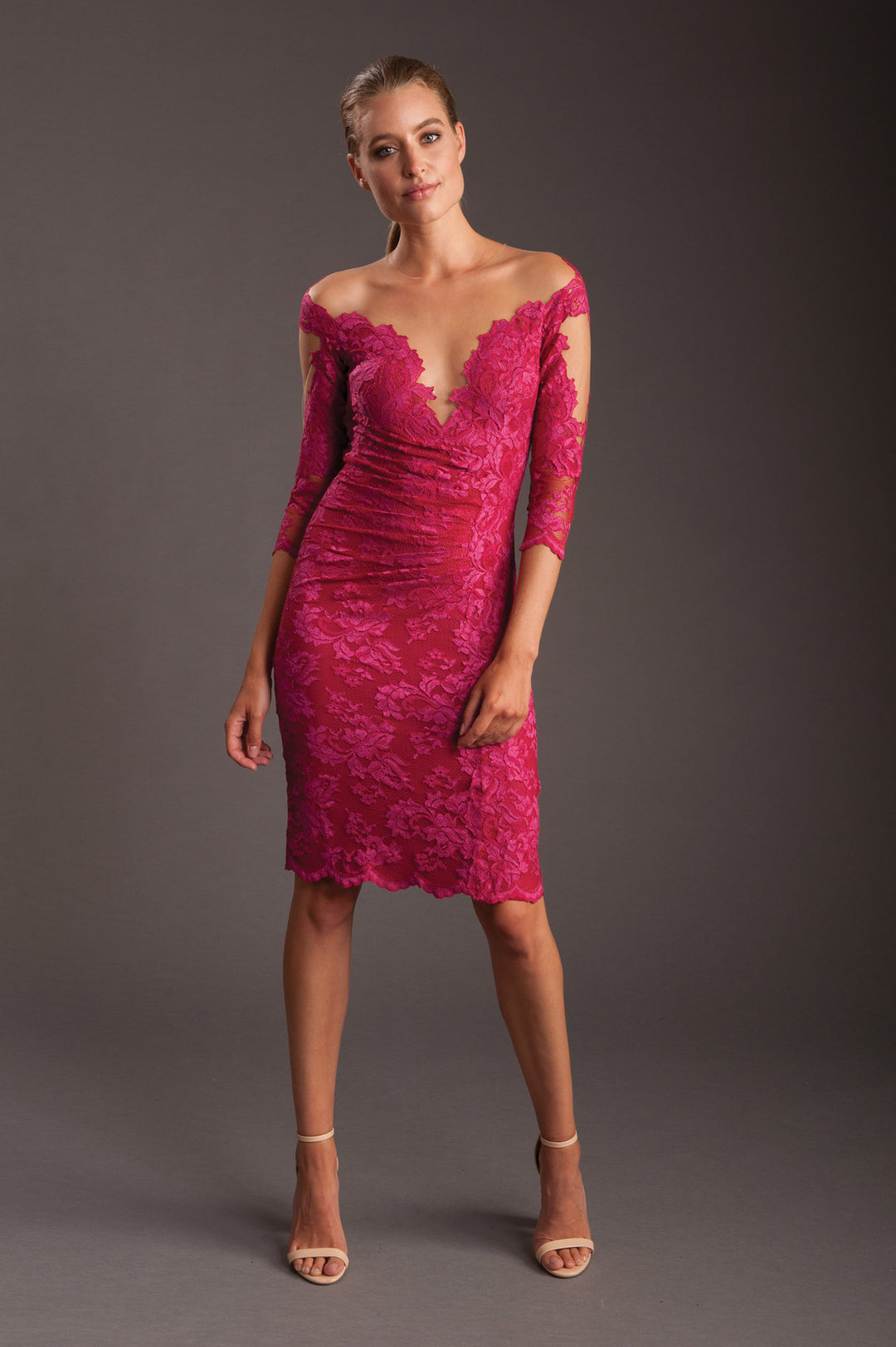 Open Back Rose Cocktail Lace Dress-0