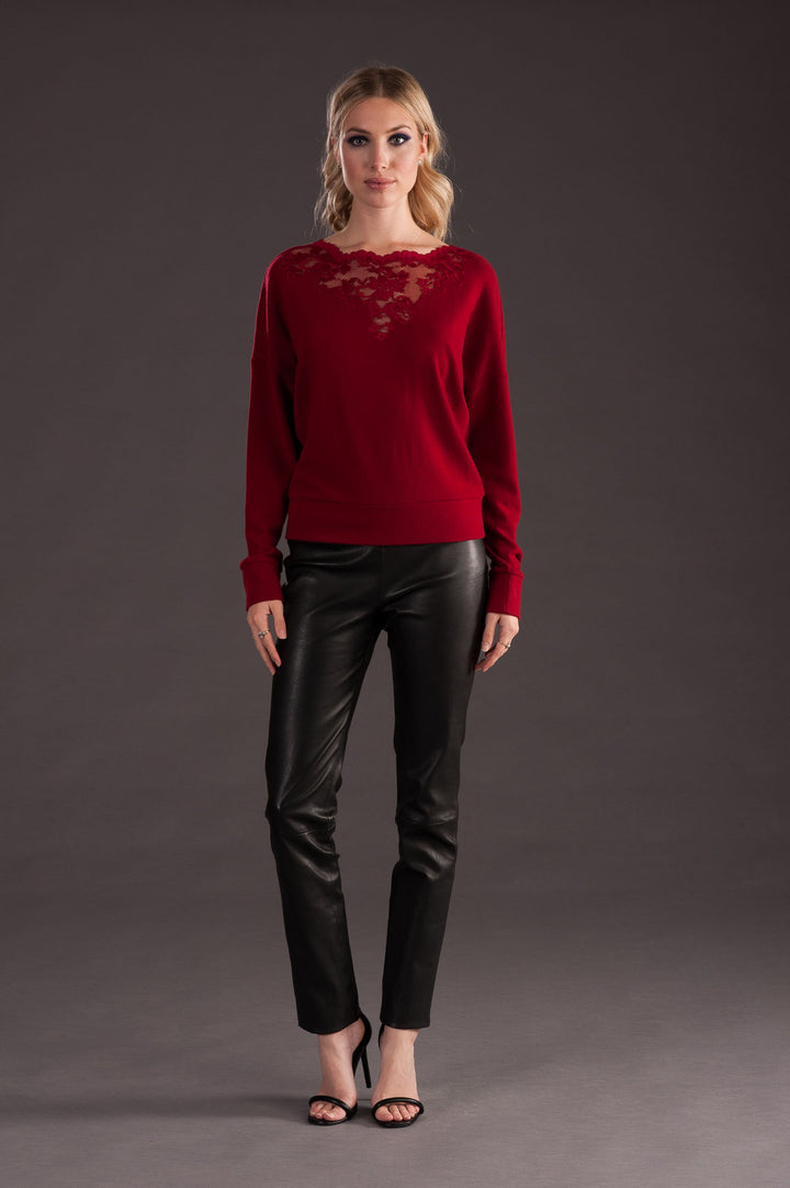 Red Cashmere Sweater with Lace-0