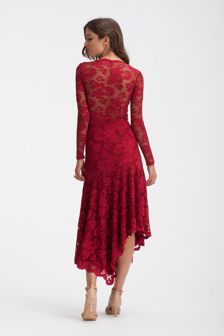 Red Lace Skirt with Ruffles-2
