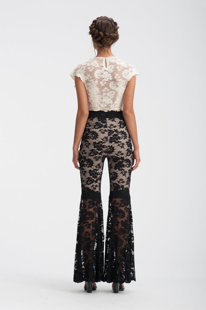 Black Lace Flare Trousers-2