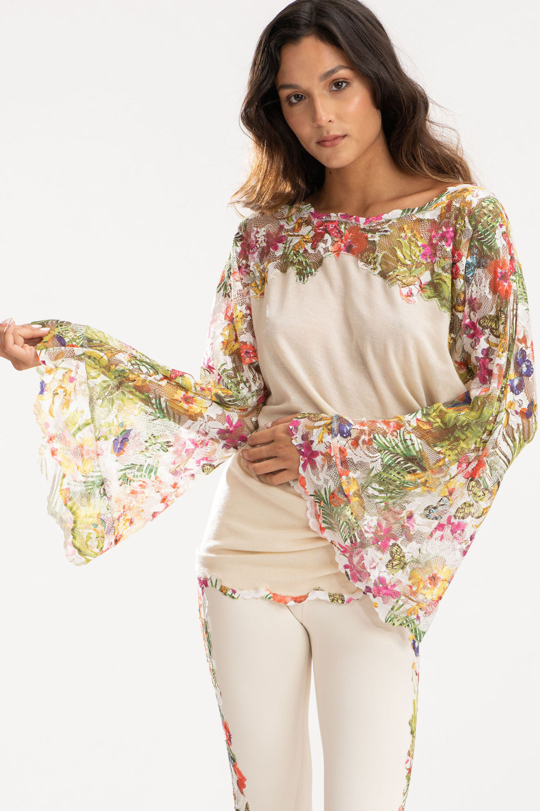 Cashmere Loungewear Top with Floral Details-1