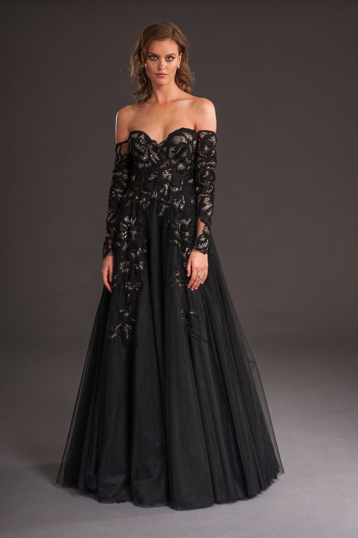 Puffy Black Lace Gown-5