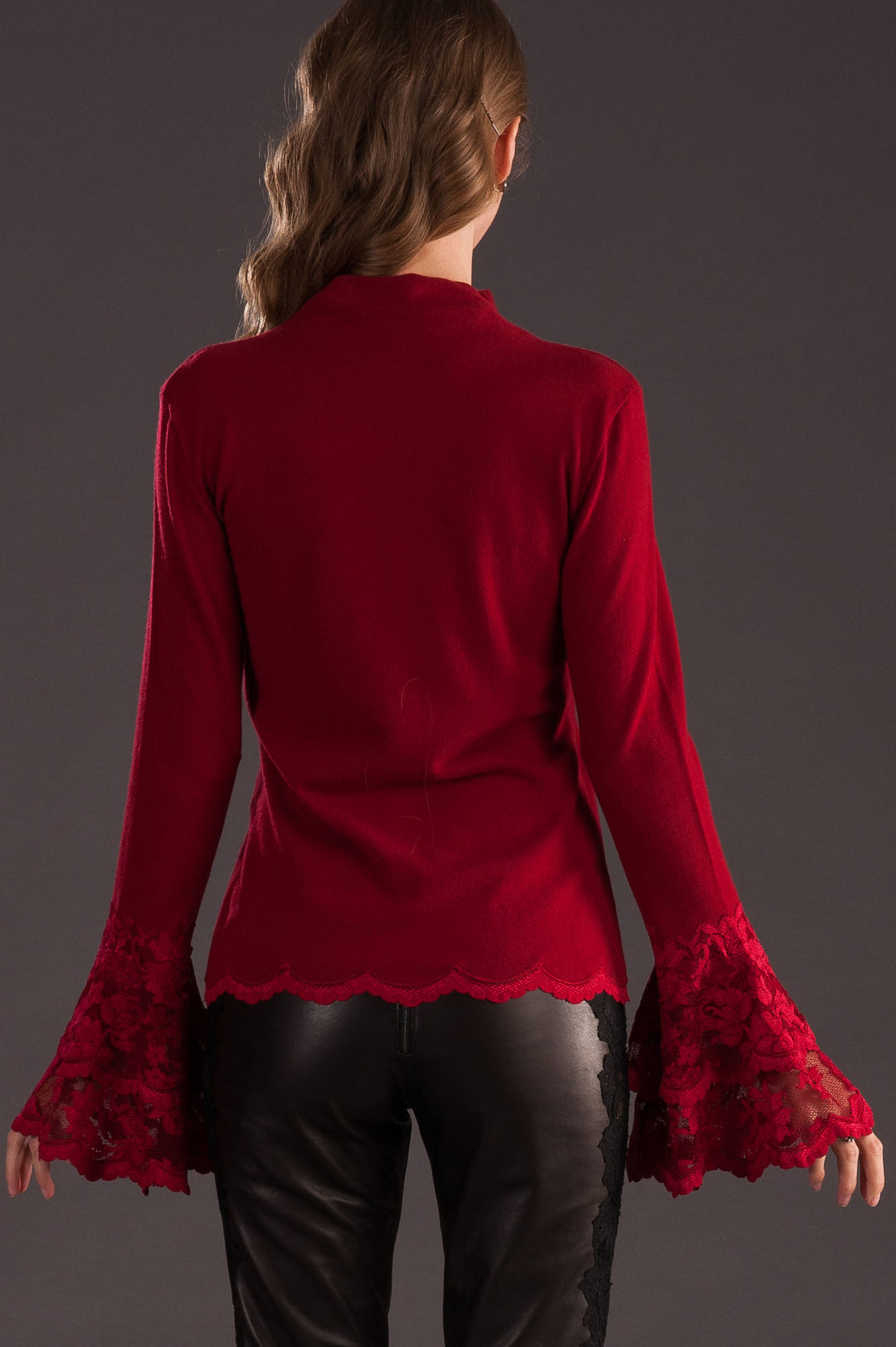 Red Cashmere Sweater with Lace-2