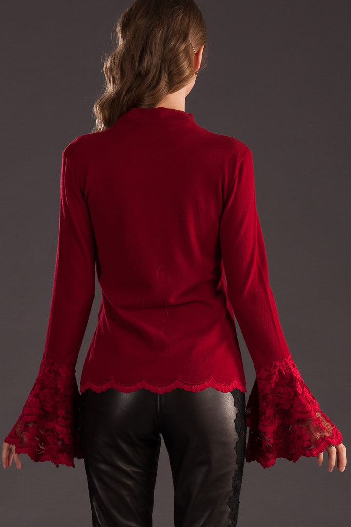 Red Cashmere Sweater with Lace-2