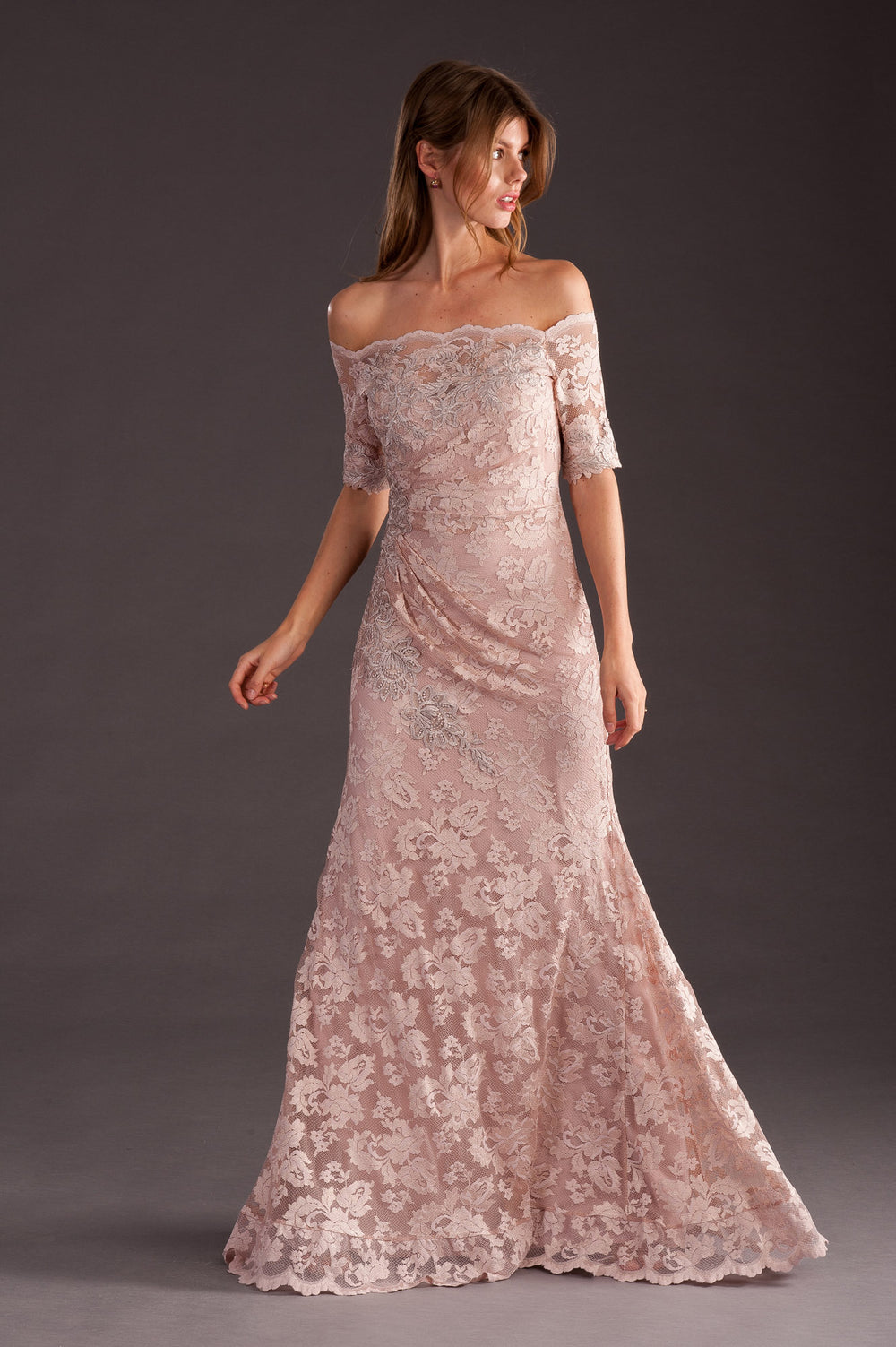 Classic Light Pink Off-Shoulder Long Gown-1