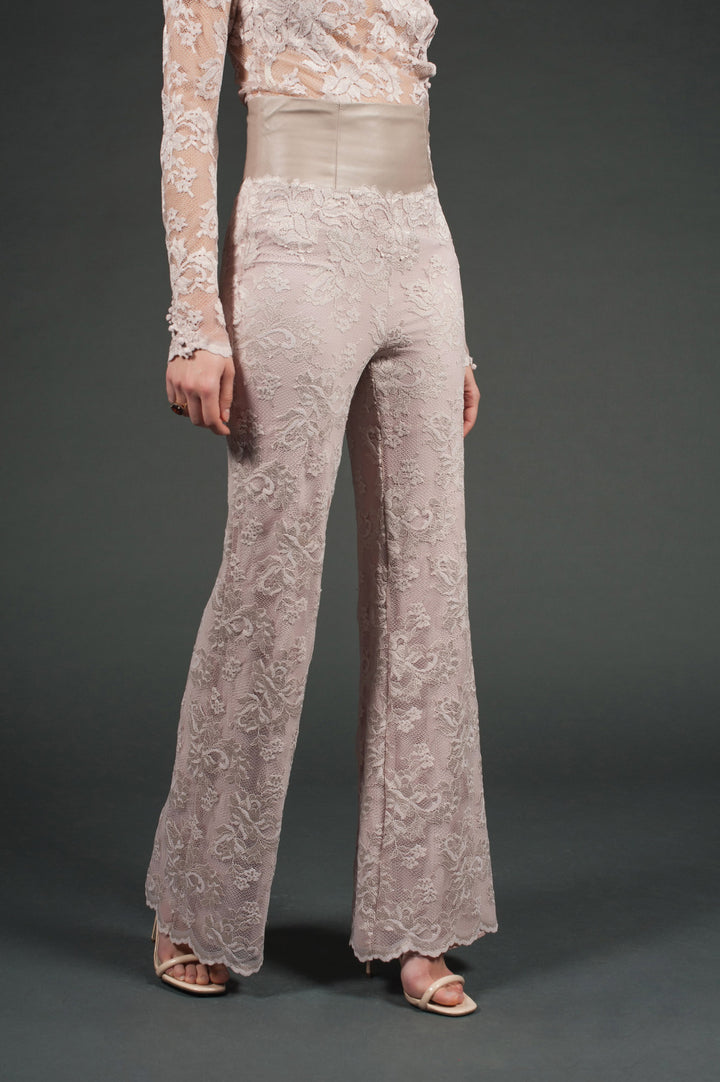 Lace &  Genuine Leather Trousers-5